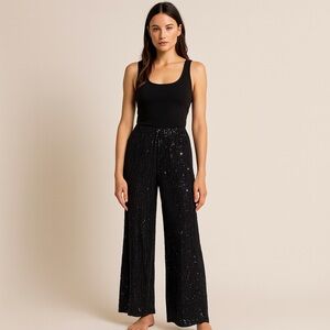 Michael‎ Kors Black Sequin Wide Leg Cropped Pants Women's Size M